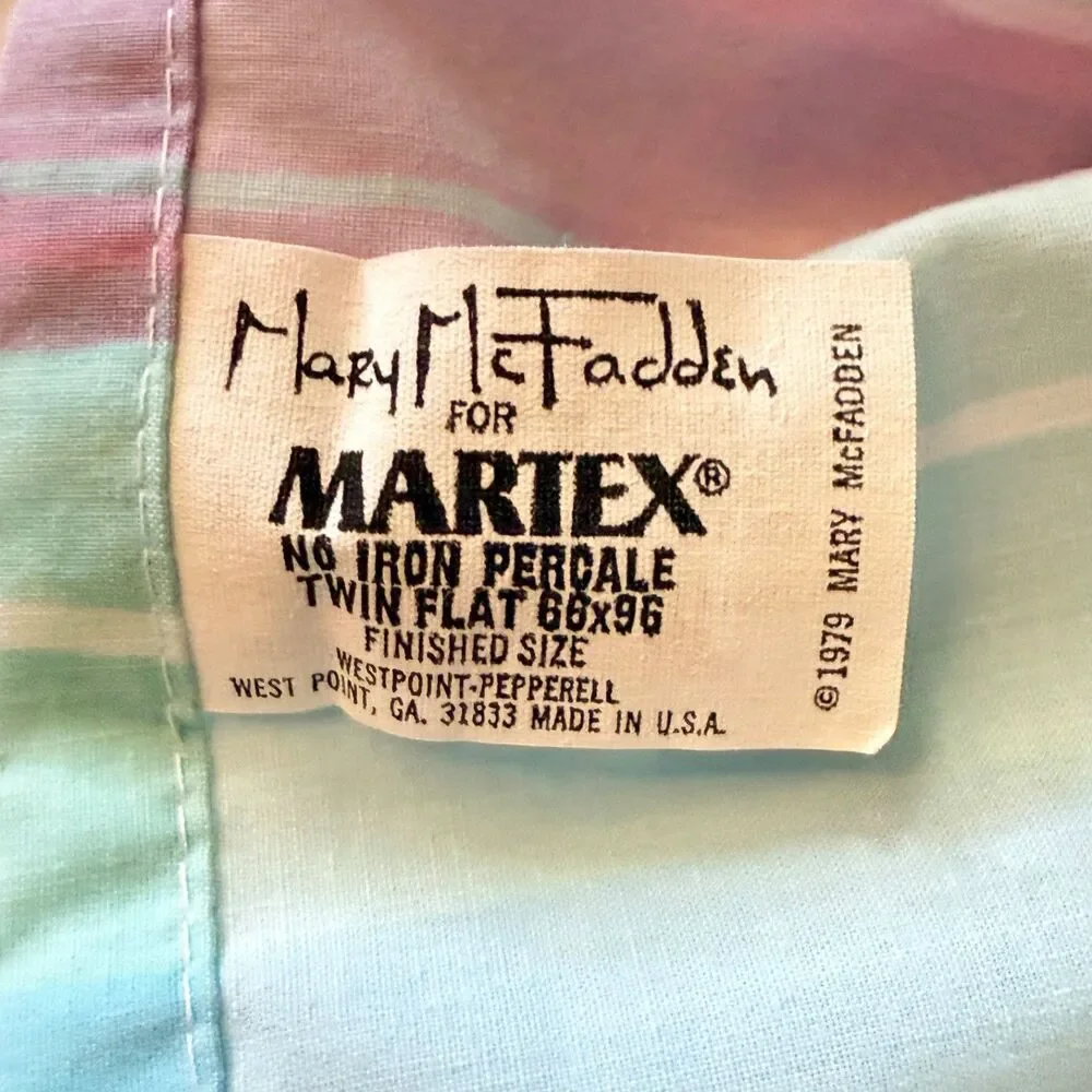 Mary McFadden Martex Pastel Abstract Flat Sheet Twin Windrifts ? Teal Yellw Pink